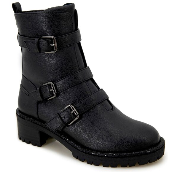 Tate Womens Faux Leather Rhinestone Motorcycle Boots - Picture 1 of 9